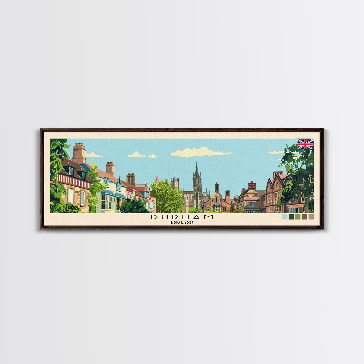 Durham, England Panoramic Canvas Print, Durham, England Painting, England Art, Durham Travel Poster, Travel Art, Vacation Gift