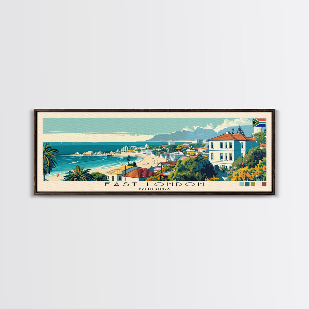 East London, South Africa Panoramic Canvas Print, East London, South Africa Painting, South Africa Art, East London Travel Poster, Travel Art, Guest Room Painting