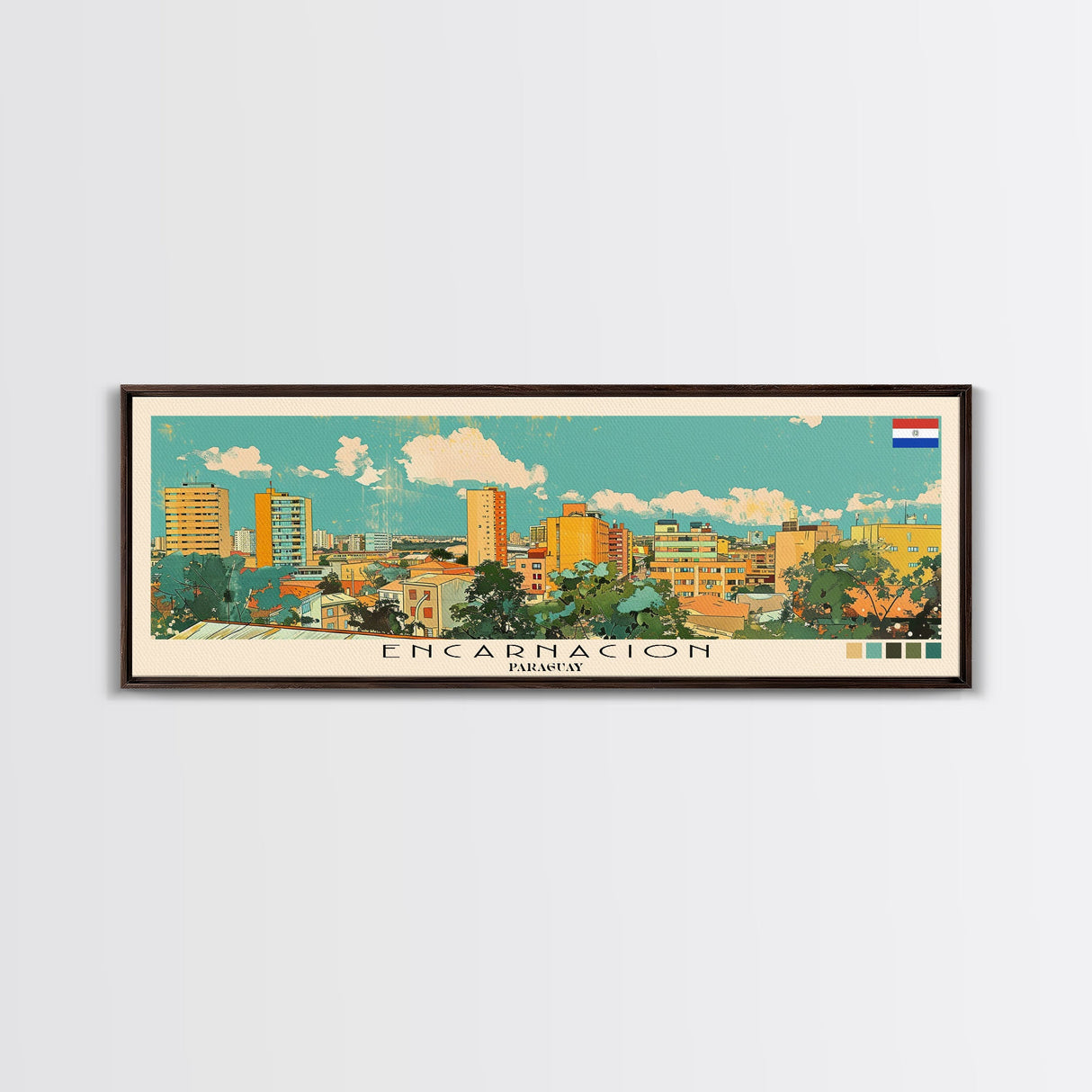 Encarnacion, Paraguay Panoramic Canvas Print, Encarnacion, Paraguay Painting, Paraguay Art, Encarnacion Travel Poster, Travel Art, Housewarming Gift