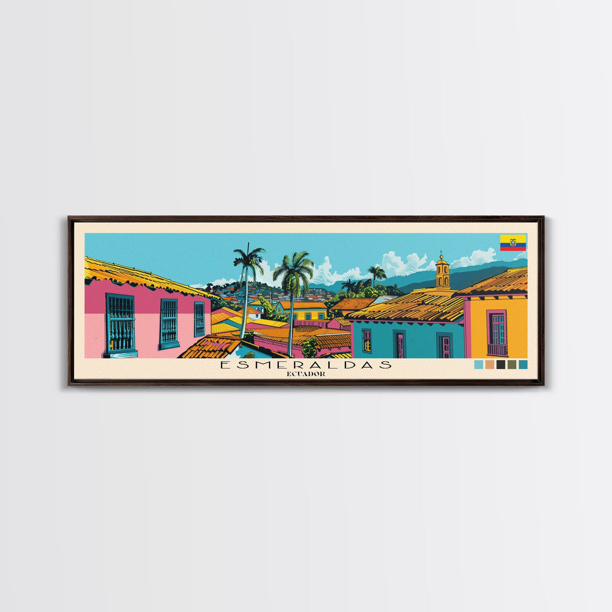 Esmeraldas, Ecuador Panoramic Canvas Print, Esmeraldas, Ecuador Painting, Ecuador Art, Esmeraldas Travel Poster, Travel Art, Guest Room Painting