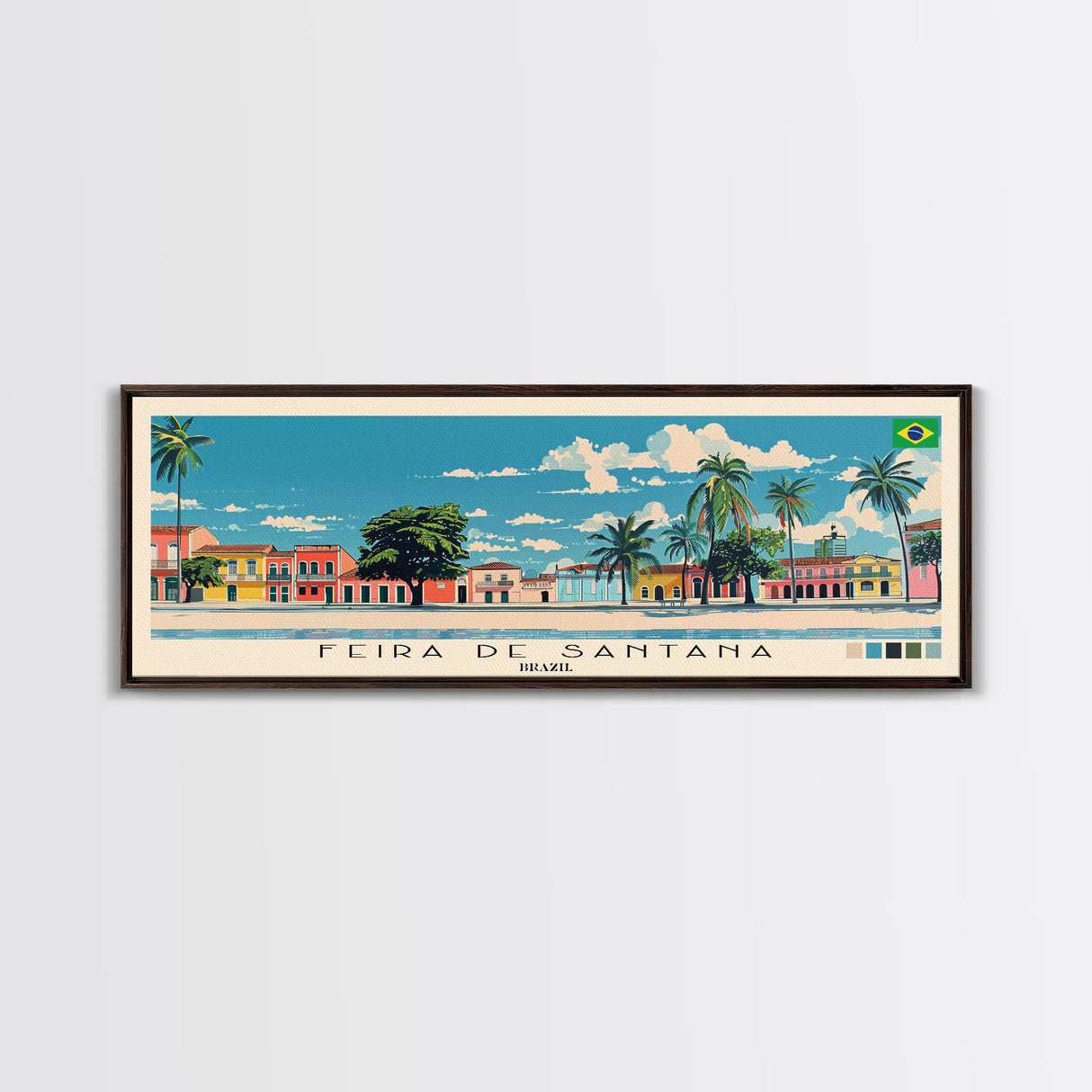 Feira de Santana, Brazil Panoramic Canvas Print, Feira de Santana, Brazil Painting, Brazil Art, Feira de Santana Travel Poster, Travel Art, Guest Room Painting