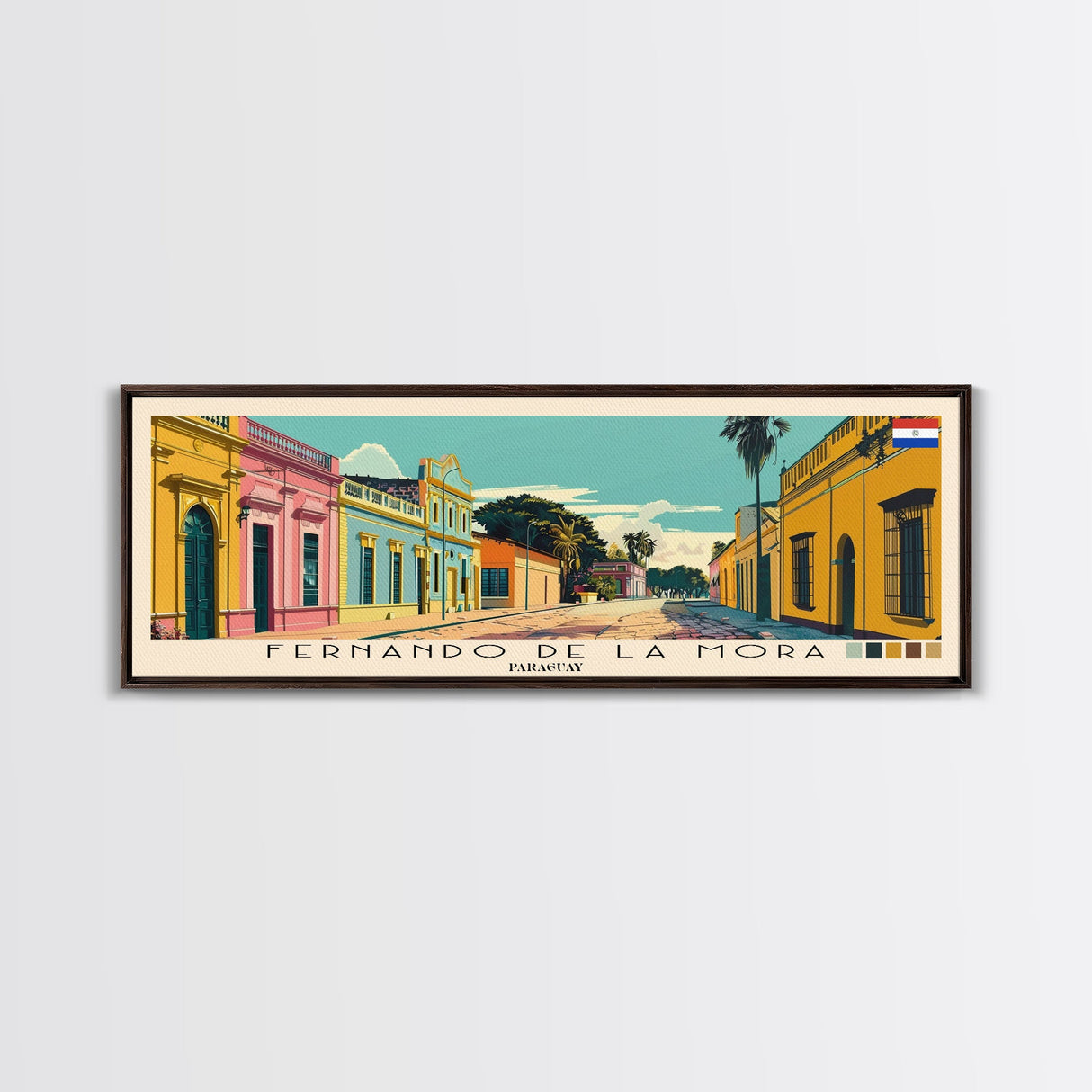 Fernando de la Mora, Paraguay Panoramic Canvas Print, Fernando de la Mora, Paraguay Painting, Paraguay Art, Fernando de la Mora Travel Poster, Travel Art, Guest Room Painting