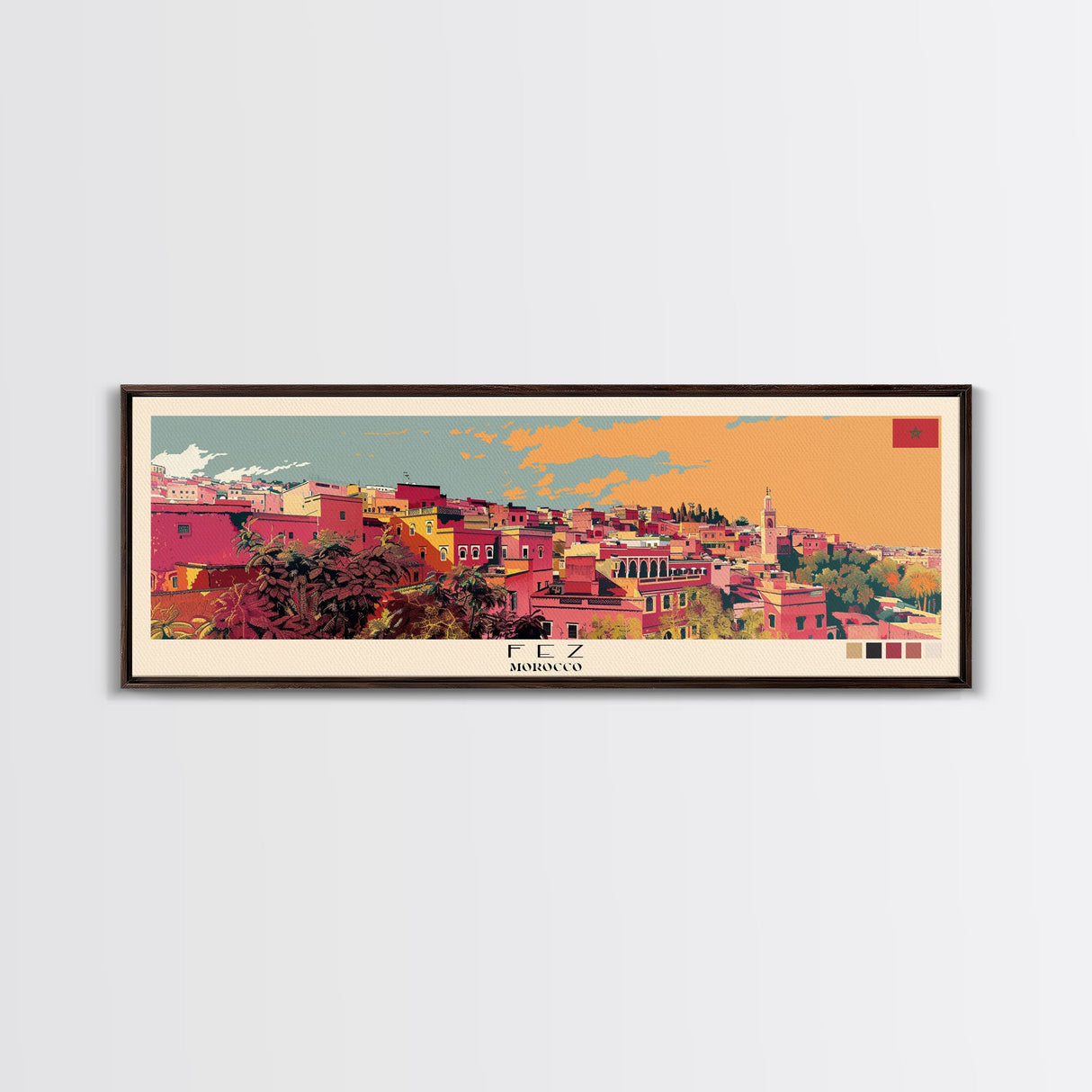 Fez, Morocco Panoramic Canvas Print, Fez, Morocco Painting, Morocco Art, Fez Travel Poster, Travel Art, Vacation Gift