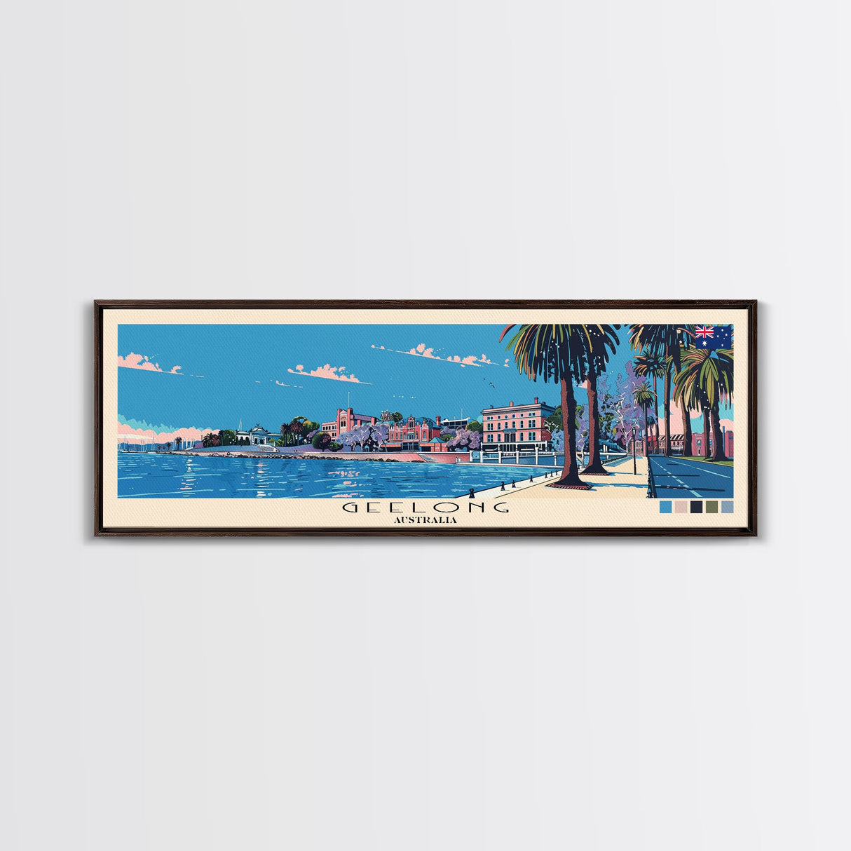 Geelong, Australia Panoramic Canvas Print, Geelong, Australia Painting, Australia Art, Geelong Travel Poster, Travel Art, Guest Room Painting