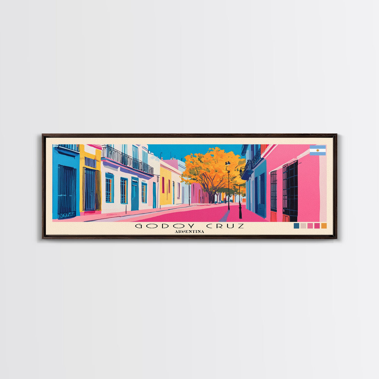 Godoy Cruz, Argentina Panoramic Canvas Print, Godoy Cruz, Argentina Painting, Argentina Art, Godoy Cruz Travel Poster, Travel Art, Guest Room Painting