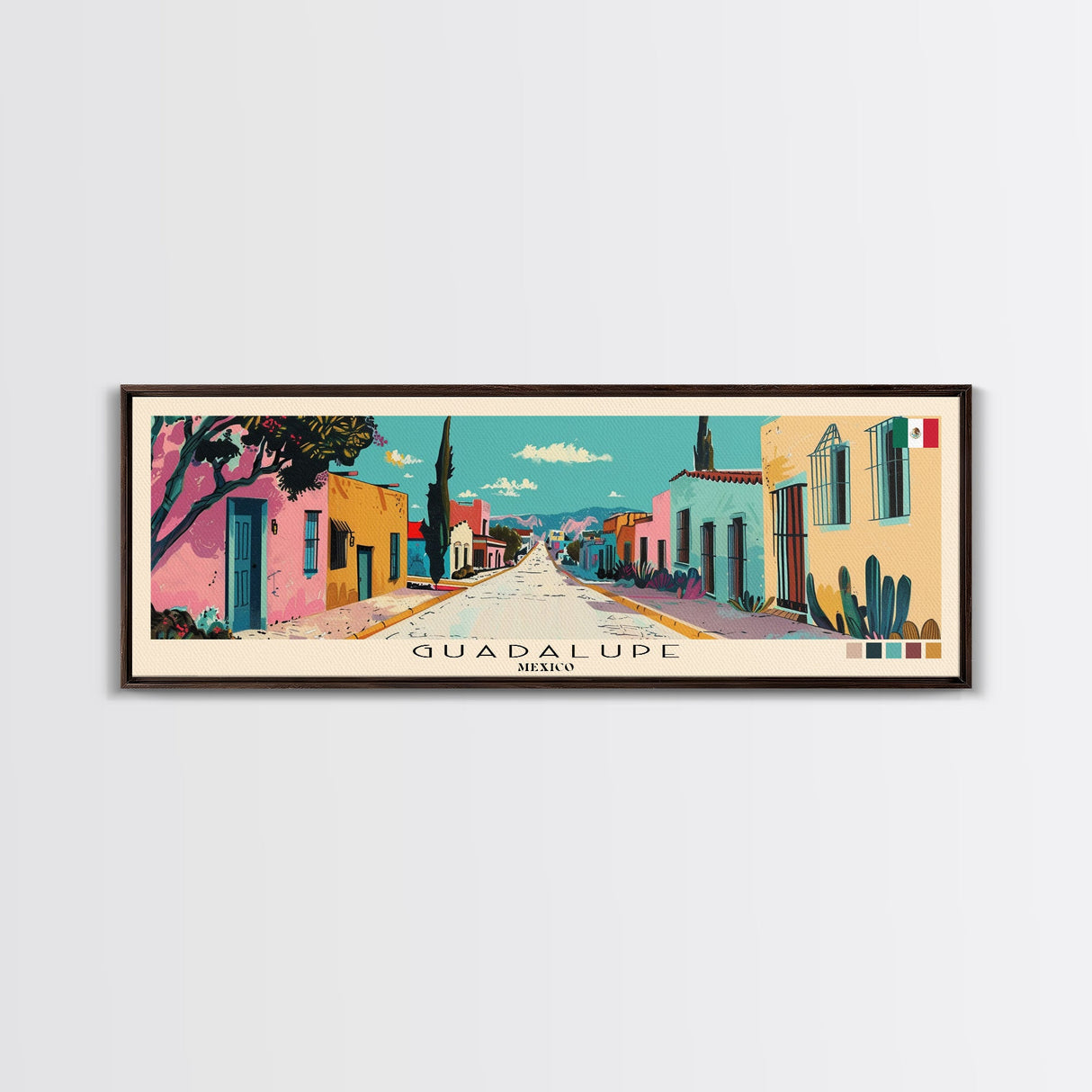 Guadalupe, Mexico Panoramic Canvas Print, Guadalupe, Mexico Painting, Mexico Art, Guadalupe Travel Poster, Travel Art, Housewarming Gift