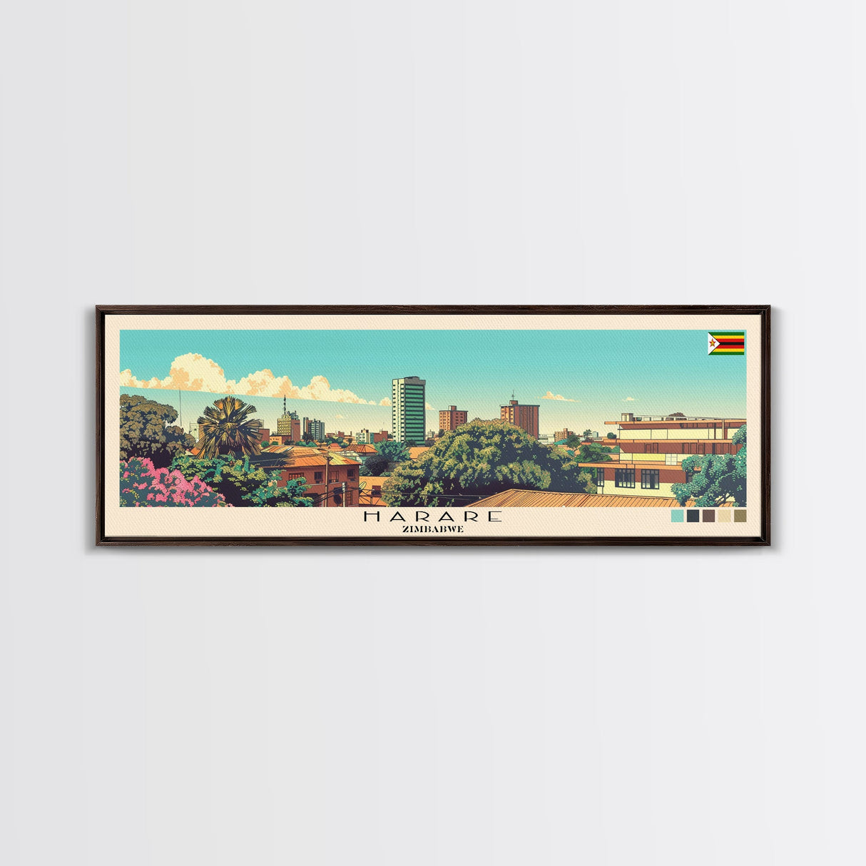 Harare, Zimbabwe Panoramic Canvas Print, Harare, Zimbabwe Painting, Zimbabwe Art, Harare Travel Poster, Travel Art, Guest Room Painting