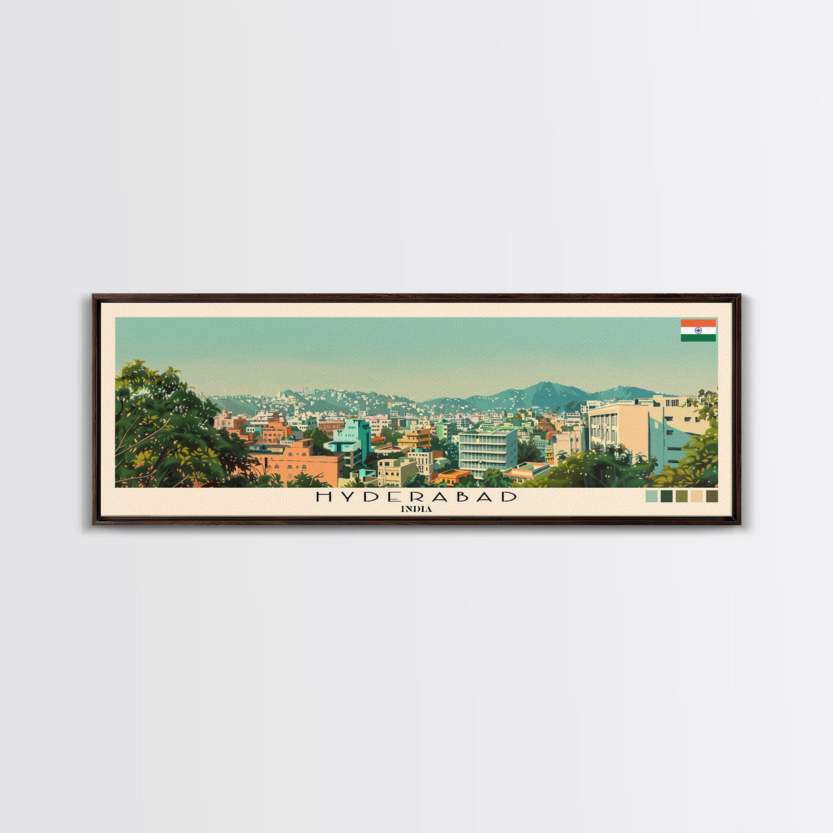 Hyderabad, India Panoramic Canvas Print, Hyderabad, India Painting, India Art, Hyderabad Travel Poster, Travel Art, Vacation Gift