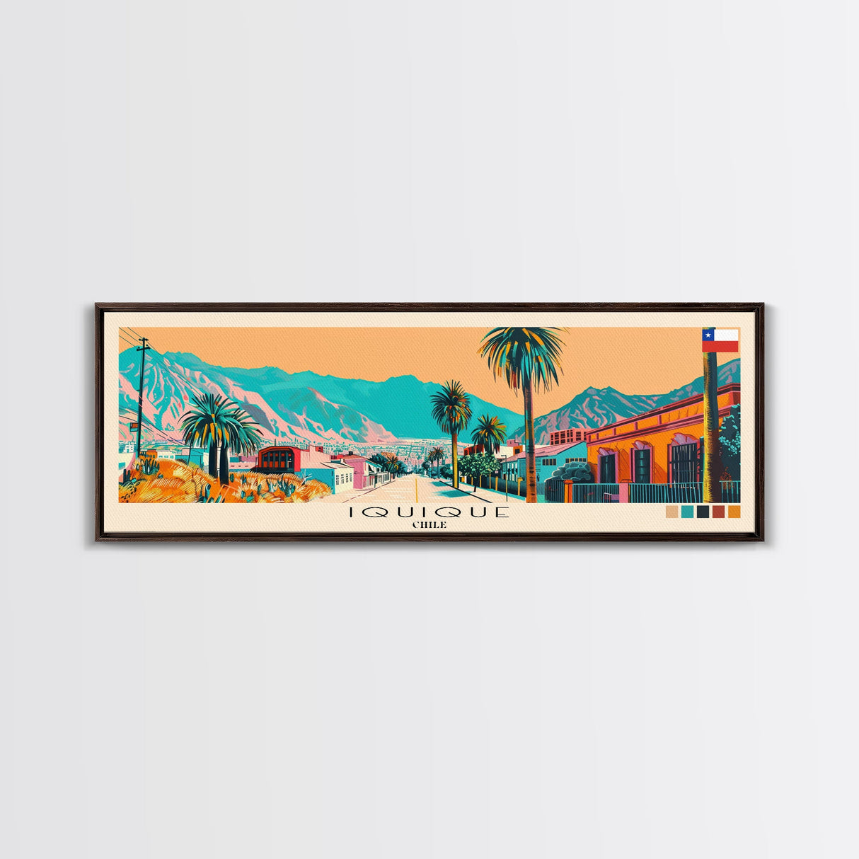 Iquique, Chile Panoramic Canvas Print, Iquique, Chile Painting, Chile Art, Iquique Travel Poster, Travel Art, Vacation Gift