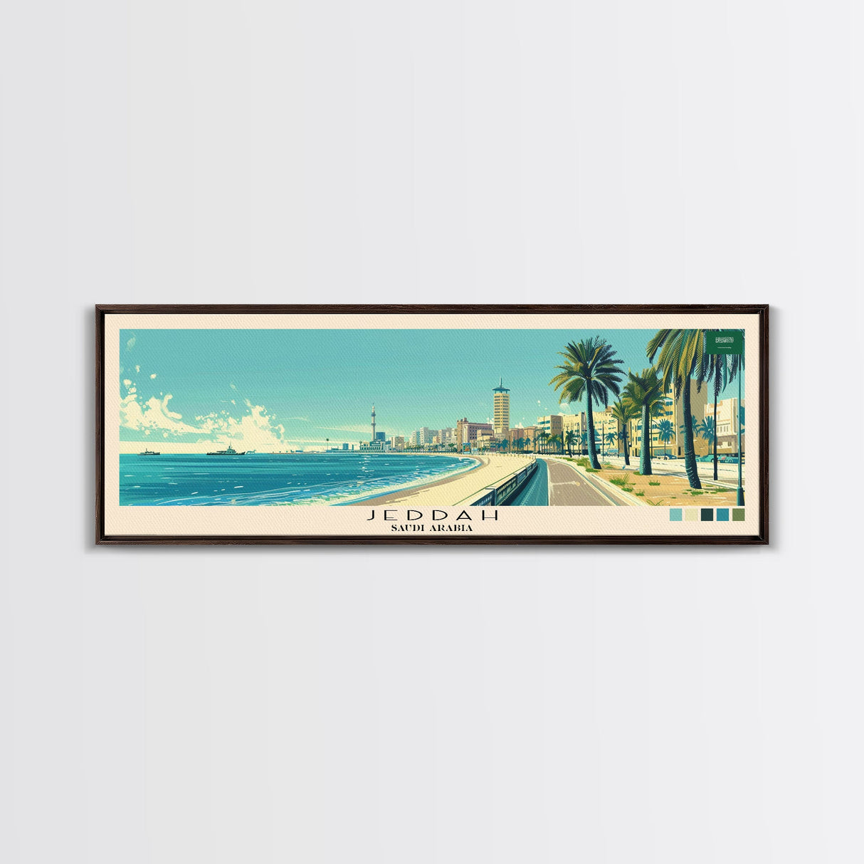 Jeddah, Saudi Arabia Panoramic Canvas Print, Jeddah, Saudi Arabia Painting, Saudi Arabia Art, Jeddah Travel Poster, Travel Art, Guest Room Painting