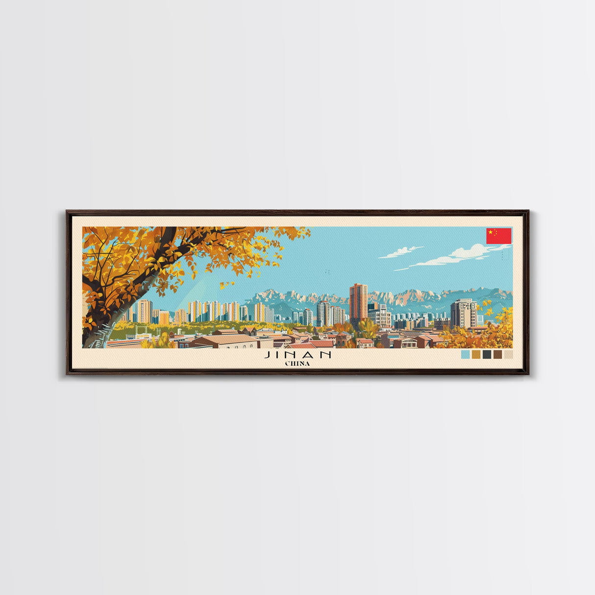 Jinan, China Panoramic Canvas Print, Jinan, China Painting, China Art, Jinan Travel Poster, Travel Art, Housewarming Gift