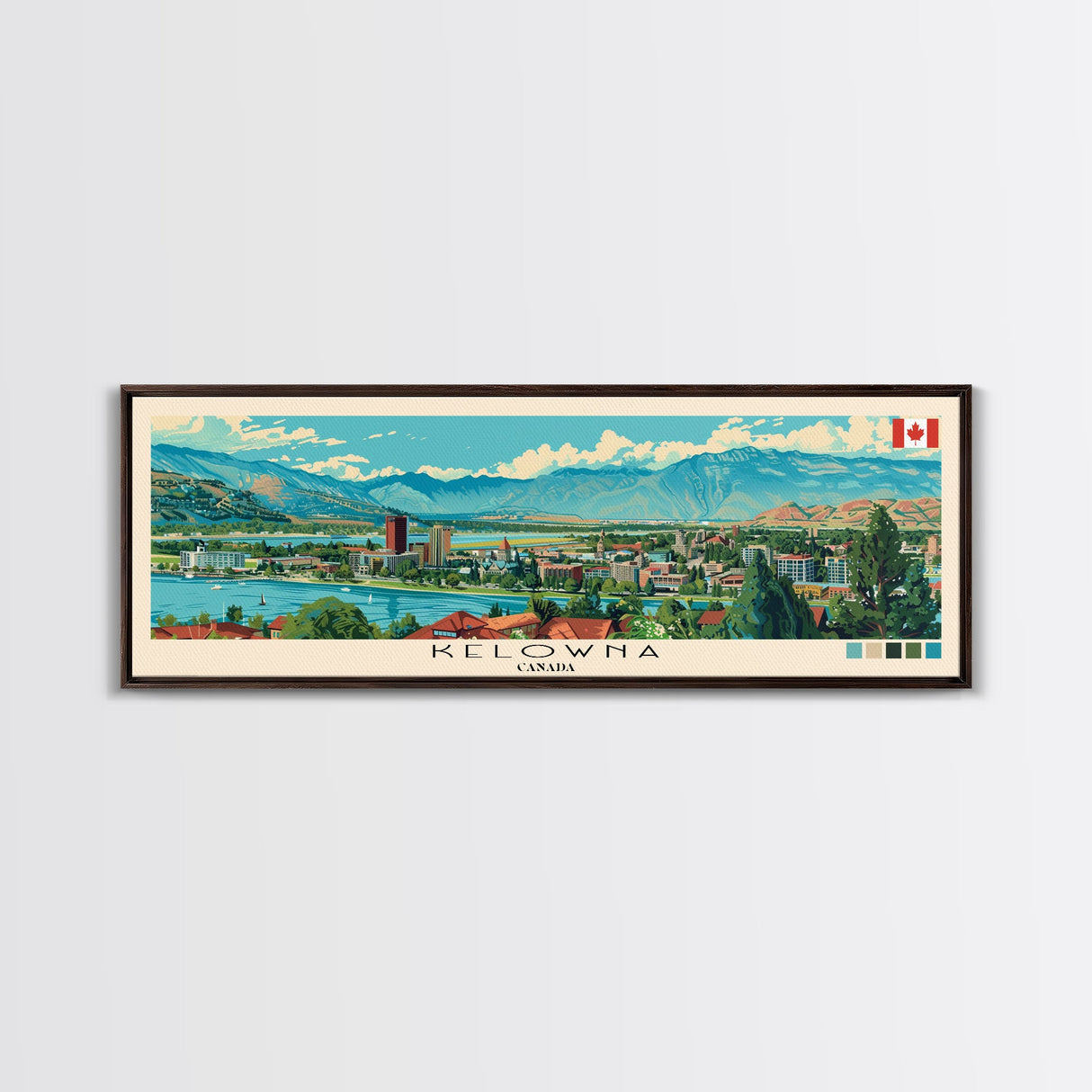 Kelowna, Canada Panoramic Canvas Print, Kelowna, Canada Painting, Canada Art, Kelowna Travel Poster, Travel Art, Guest Room Painting