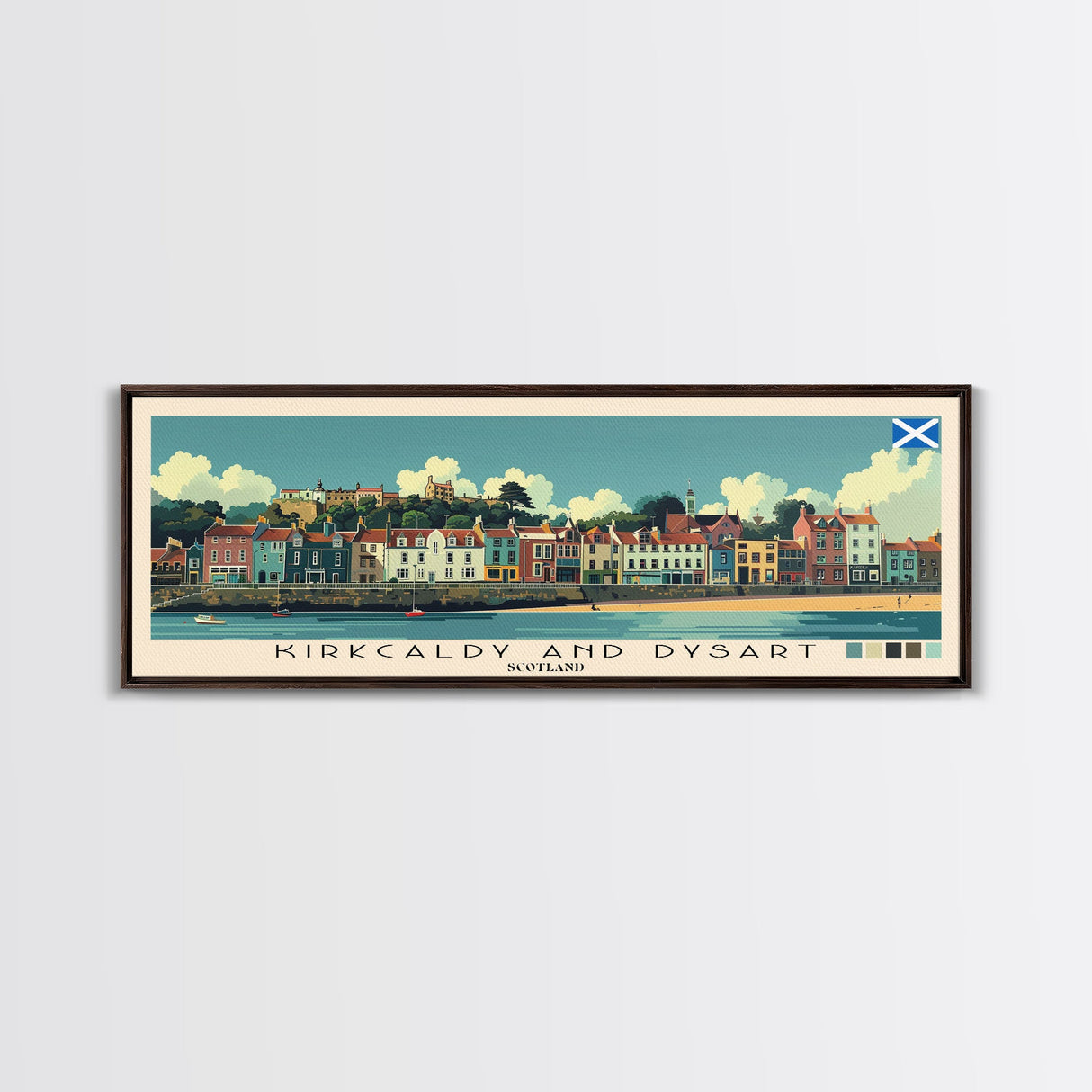 Kirkcaldy and Dysart, Scotland Panoramic Canvas Print, Kirkcaldy and Dysart, Scotland Painting, Scotland Art, Kirkcaldy and Dysart Travel Poster, Travel Art, Guest Room Painting