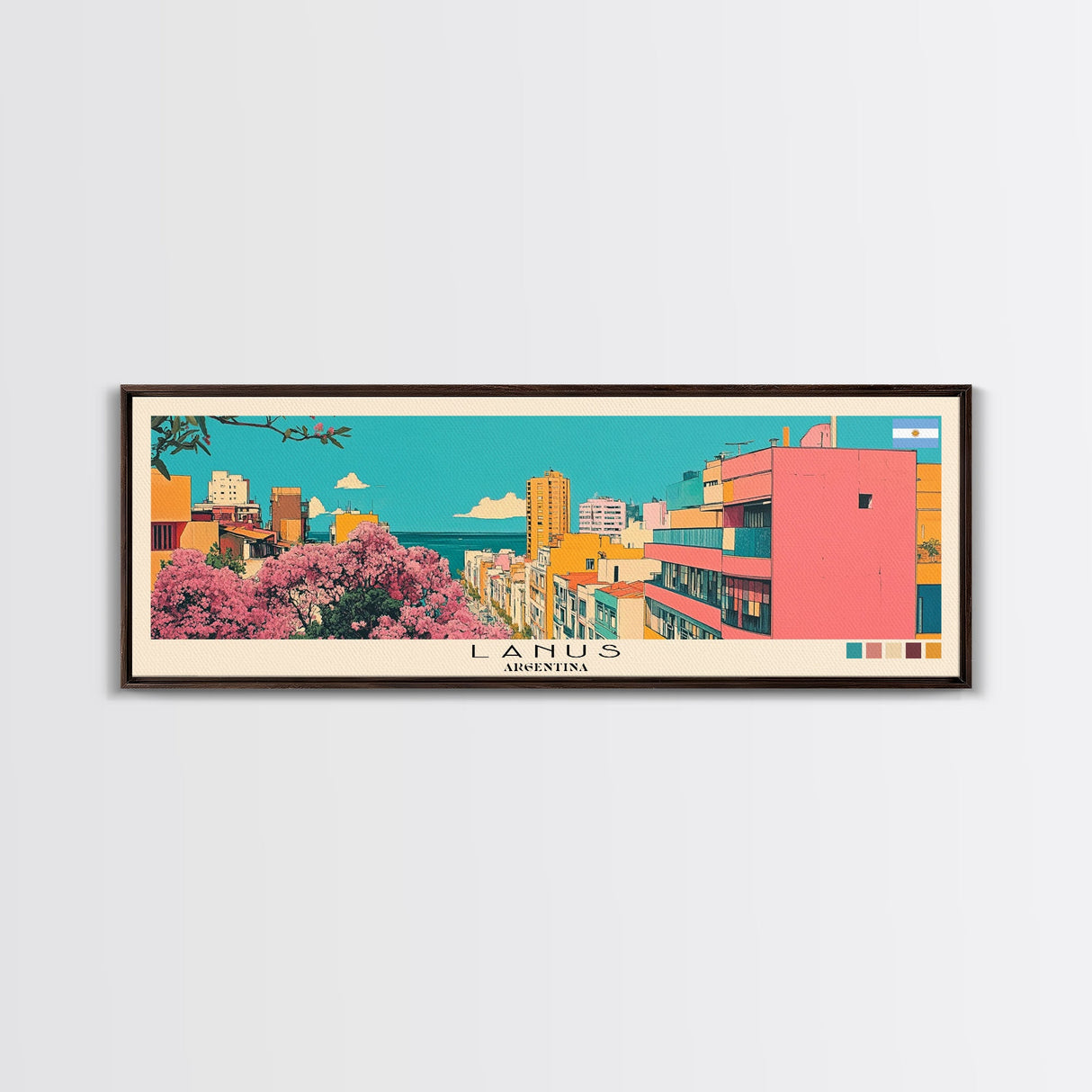 Lanus, Argentina Panoramic Canvas Print, Lanus, Argentina Painting, Argentina Art, Lanus Travel Poster, Travel Art, Guest Room Painting