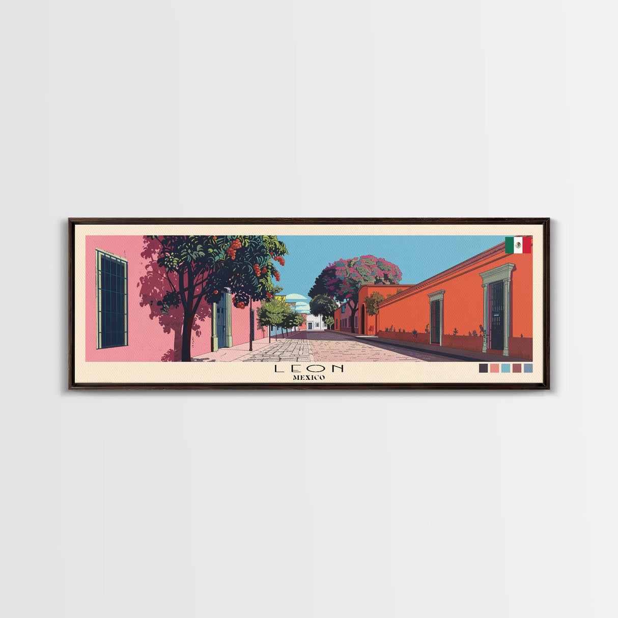 Leon, Mexico Panoramic Canvas Print, Leon, Mexico Painting, Mexico Art, Leon Travel Poster, Travel Art, Vacation Gift