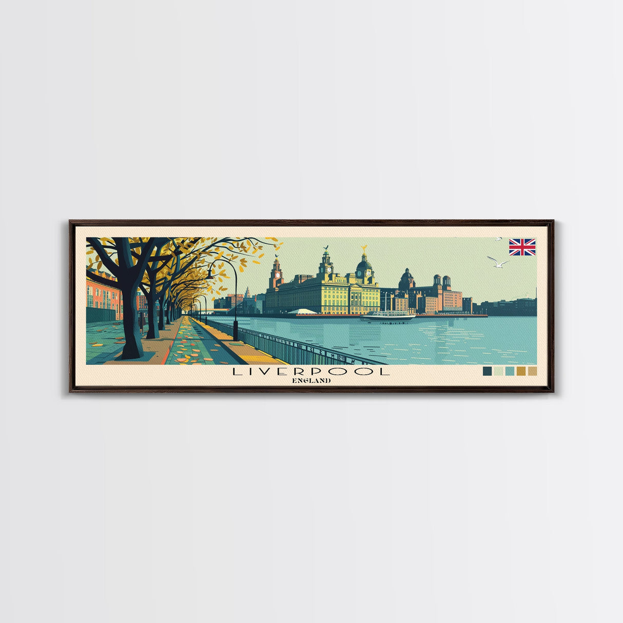 Liverpool, England Panoramic Canvas Print, Liverpool, England Painting, England Art, Liverpool Travel Poster, Travel Art, Guest Room Painting