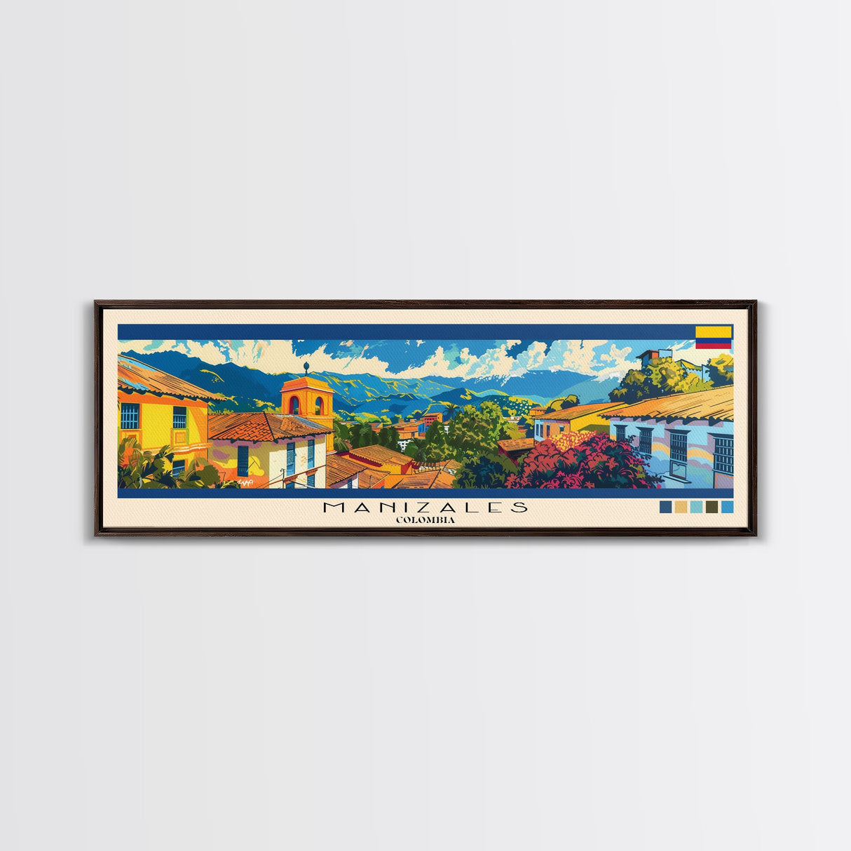 Manizales, Colombia Panoramic Canvas Print, Manizales, Colombia Painting, Colombia Art, Manizales Travel Poster, Travel Art, Housewarming Gift