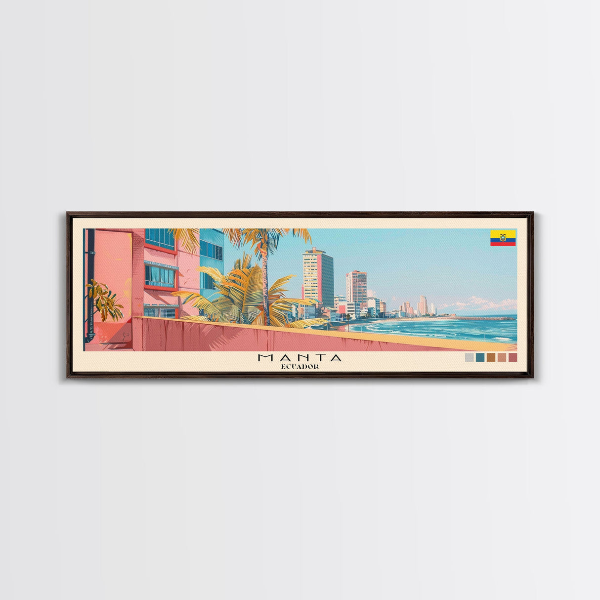 Manta, Ecuador Panoramic Canvas Print, Manta, Ecuador Painting, Ecuador Art, Manta Travel Poster, Travel Art, Guest Room Painting