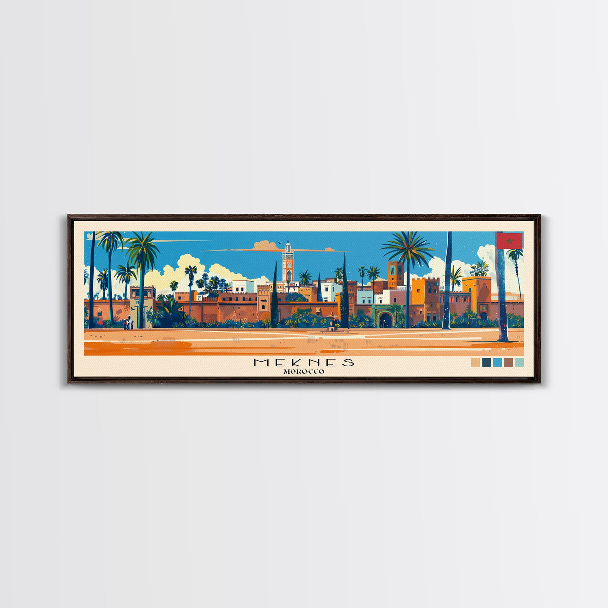 Meknes, Morocco Panoramic Canvas Print, Meknes, Morocco Painting, Morocco Art, Meknes Travel Poster, Travel Art, Guest Room Painting