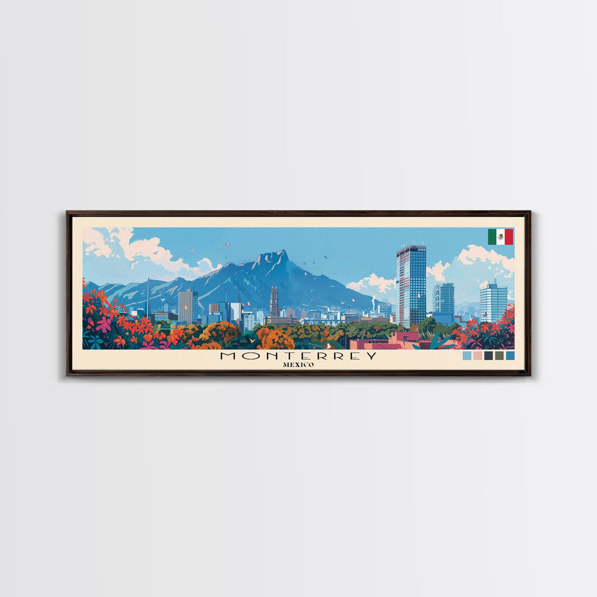 Monterrey, Mexico Panoramic Canvas Print, Monterrey, Mexico Painting, Mexico Art, Monterrey Travel Poster, Travel Art, Housewarming Gift