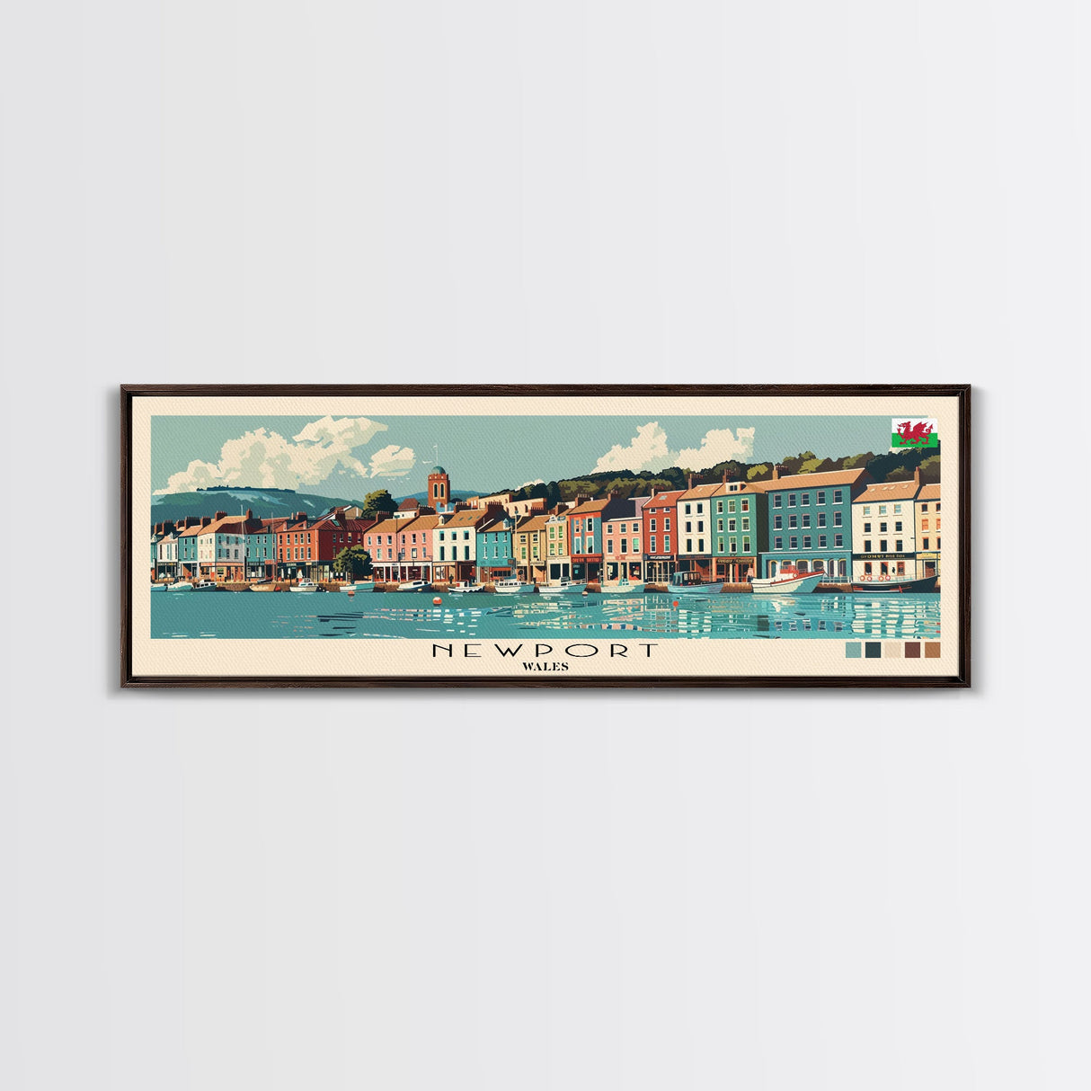 Newport, Wales Panoramic Canvas Print, Newport, Wales Painting, Wales Art, Newport Travel Poster, Travel Art, Housewarming Gift