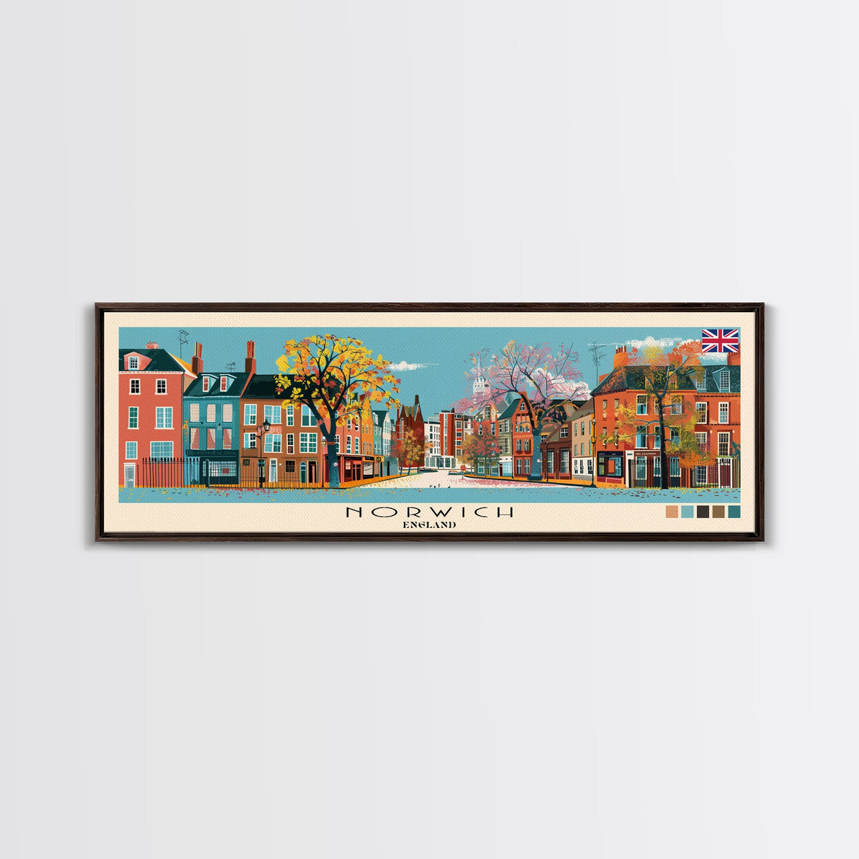 Norwich, England Panoramic Canvas Print, Norwich, England Painting, England Art, Norwich Travel Poster, Travel Art, Vacation Gift