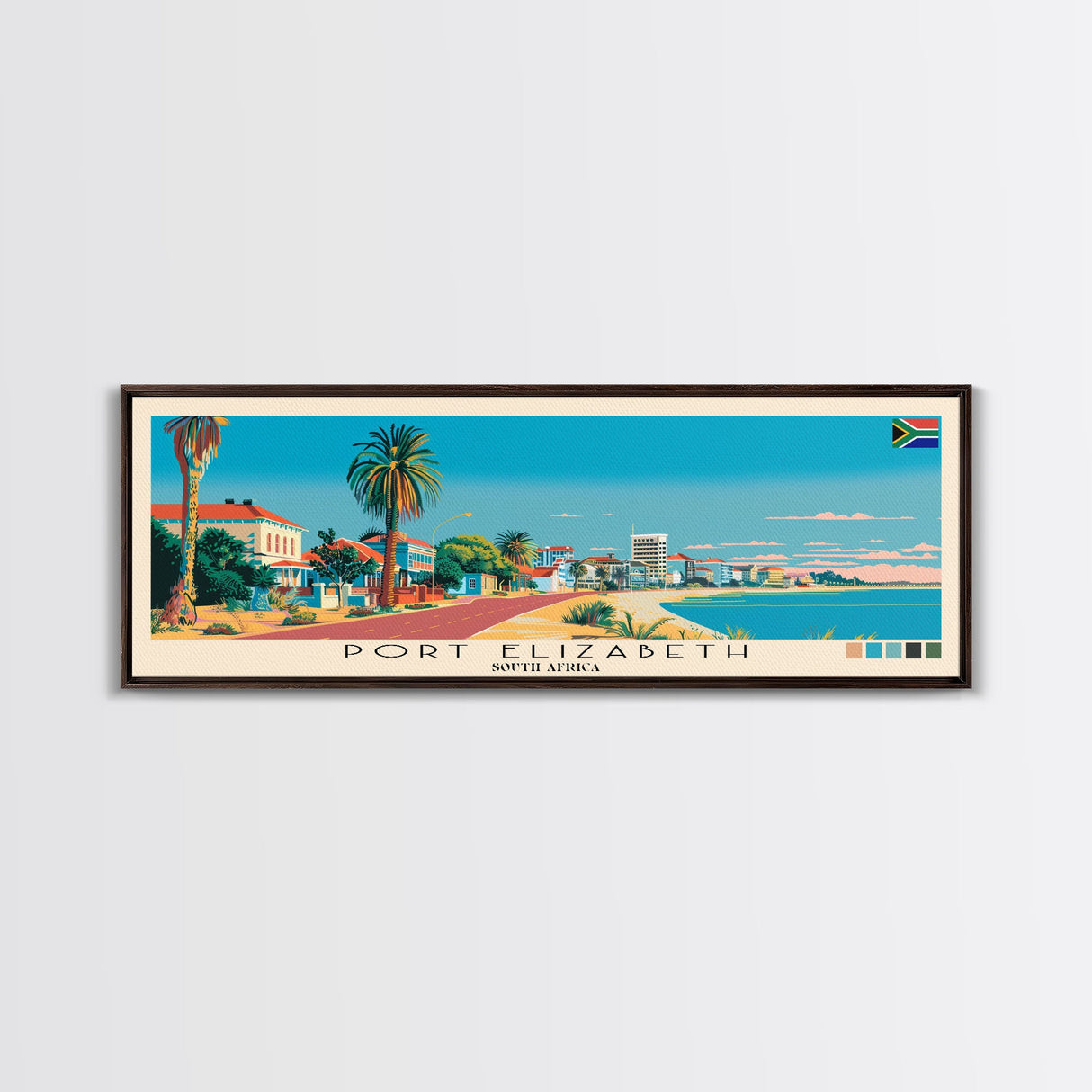 Port Elizabeth, South Africa Panoramic Canvas Print, Port Elizabeth, South Africa Painting, South Africa Art, Port Elizabeth Travel Poster, Travel Art, Living Room Painting