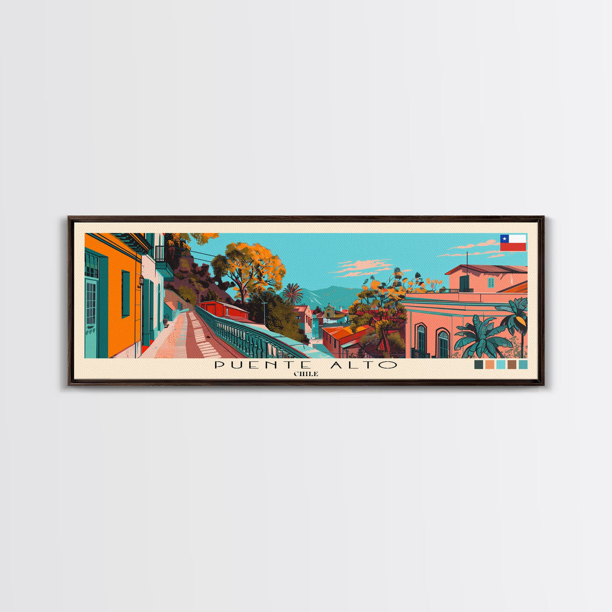 Puente Alto, Chile Panoramic Canvas Print, Puente Alto, Chile Painting, Chile Art, Puente Alto Travel Poster, Travel Art, Housewarming Gift