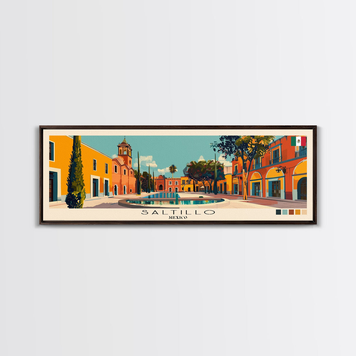 Saltillo, Mexico Panoramic Canvas Print, Saltillo, Mexico Painting, Mexico Art, Saltillo Travel Poster, Travel Art, Housewarming Gift