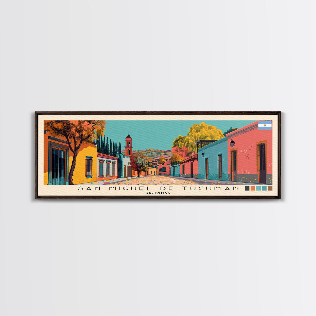 San Miguel de Tucuman, Argentina Panoramic Canvas Print, San Miguel de Tucuman, Argentina Painting, Argentina Art, San Miguel de Tucuman Travel Poster, Travel Art, Guest Room Painting