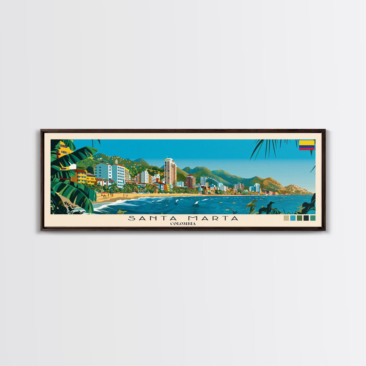 Santa Marta, Colombia Panoramic Canvas Print, Santa Marta, Colombia Painting, Colombia Art, Santa Marta Travel Poster, Travel Art, Guest Room Painting