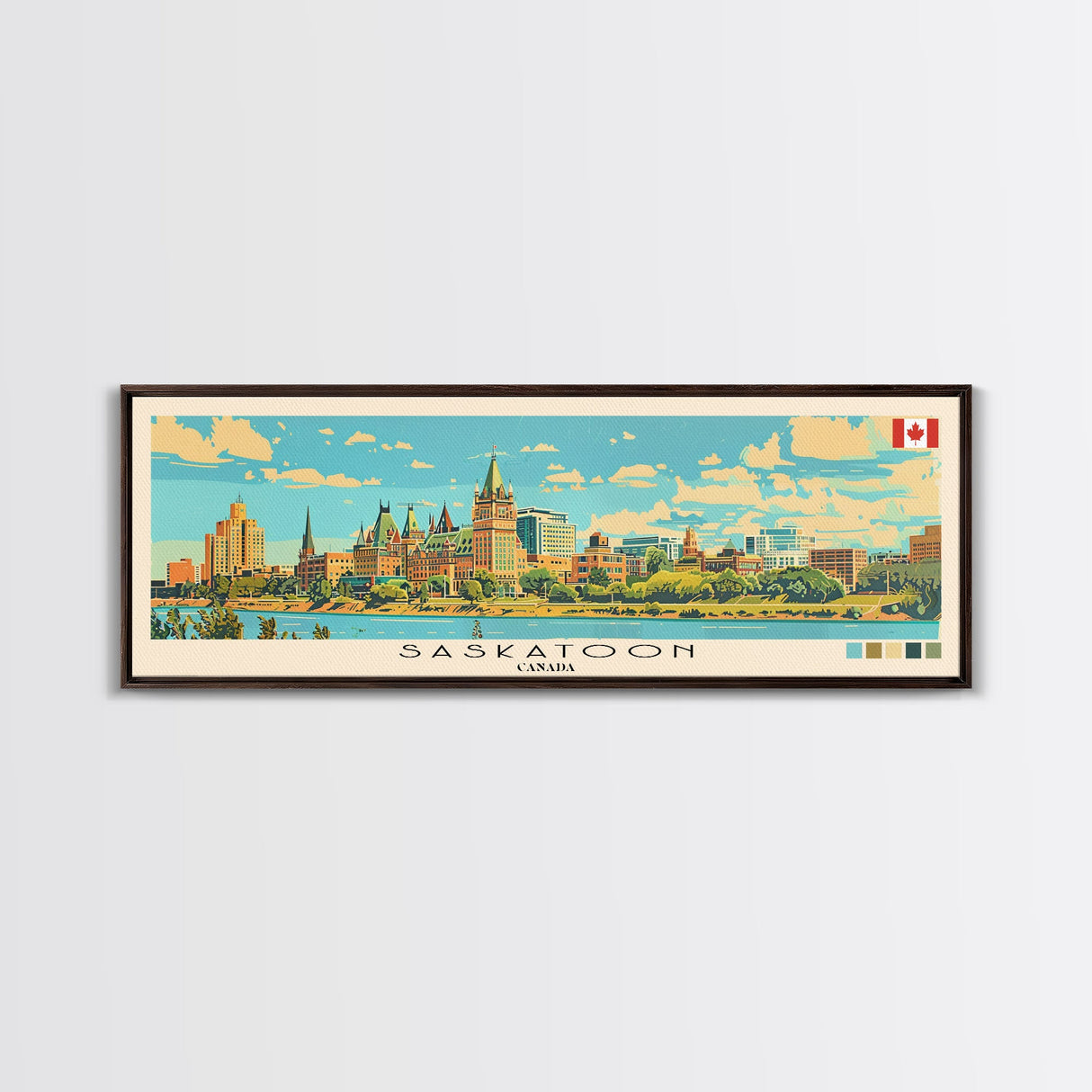 Saskatoon, Canada Panoramic Canvas Print, Saskatoon, Canada Painting, Canada Art, Saskatoon Travel Poster, Travel Art, Guest Room Painting