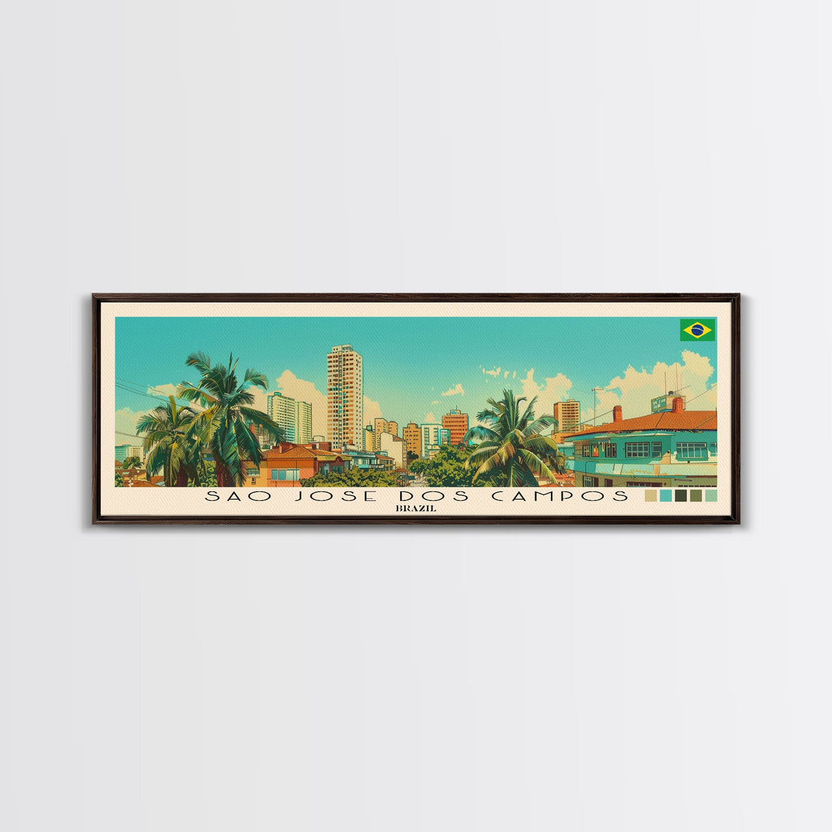 Sao Jose dos Campos, Brazil Panoramic Canvas Print, Sao Jose dos Campos, Brazil Painting, Brazil Art, Sao Jose dos Campos Travel Poster, Travel Art, Guest Room Painting