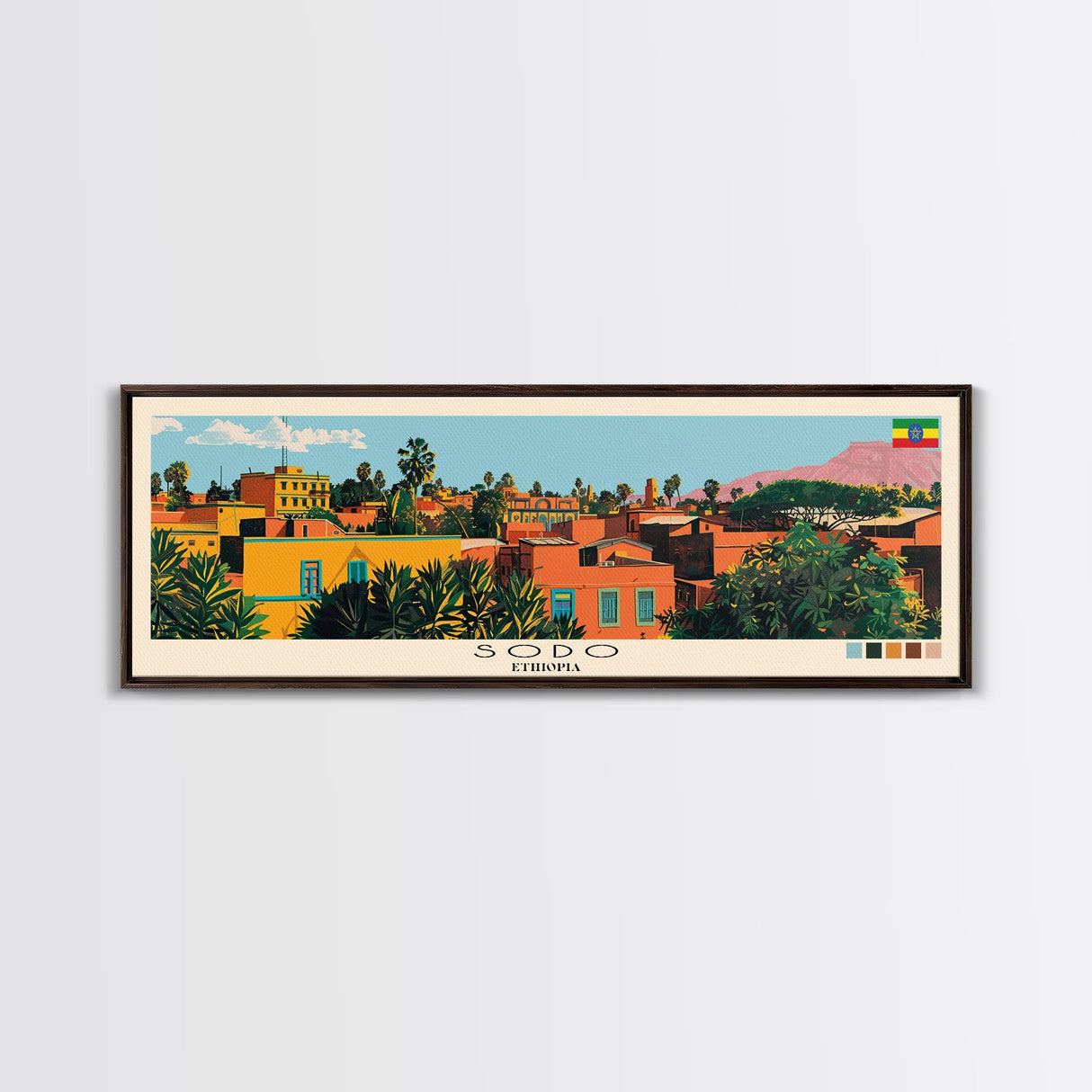 Sodo, Ethiopia Panoramic Canvas Print, Sodo, Ethiopia Painting, Ethiopia Art, Sodo Travel Poster, Travel Art, Living Room Painting