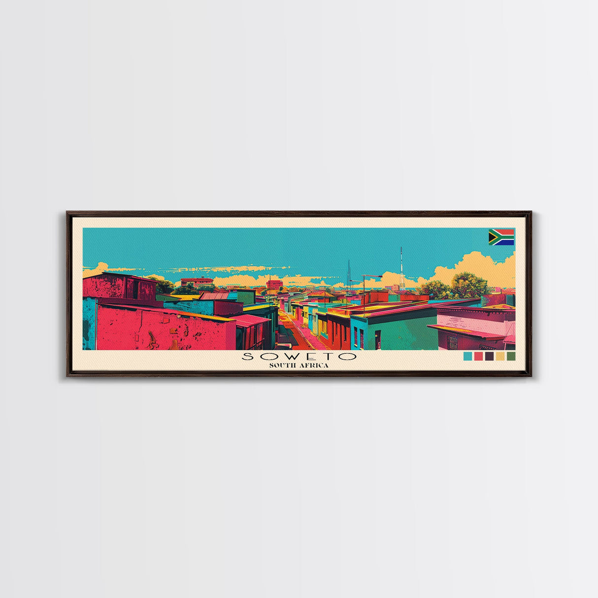 Soweto, South Africa Panoramic Canvas Print, Soweto, South Africa Painting, South Africa Art, Soweto Travel Poster, Travel Art, Vacation Gift