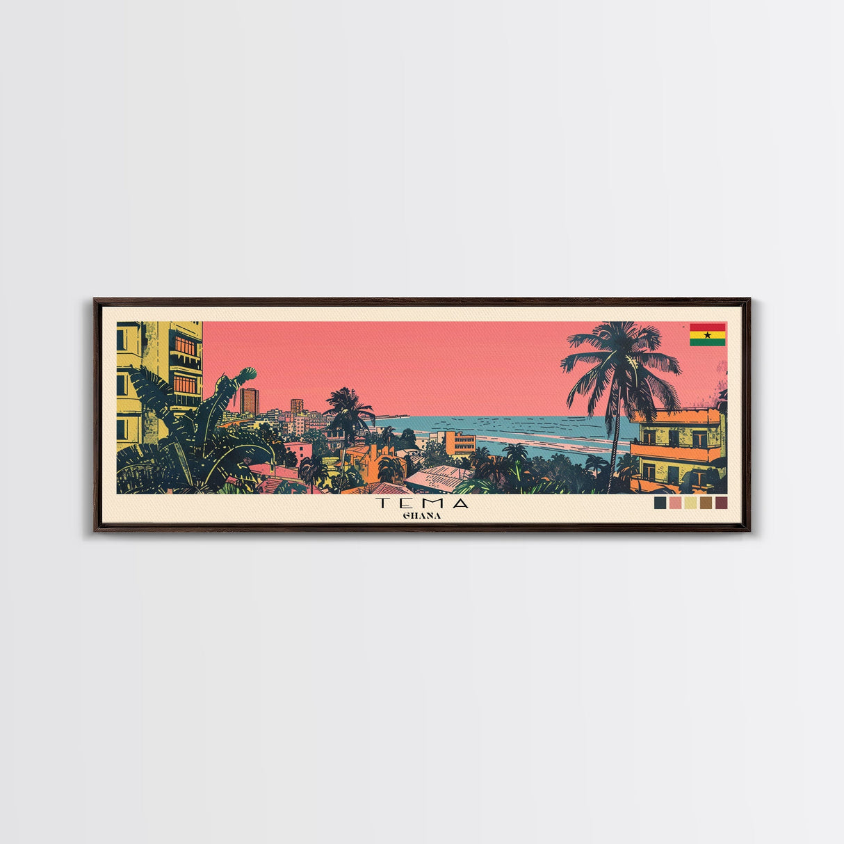 Tema, Ghana Panoramic Canvas Print, Tema, Ghana Painting, Ghana Art, Tema Travel Poster, Travel Art, Housewarming Gift