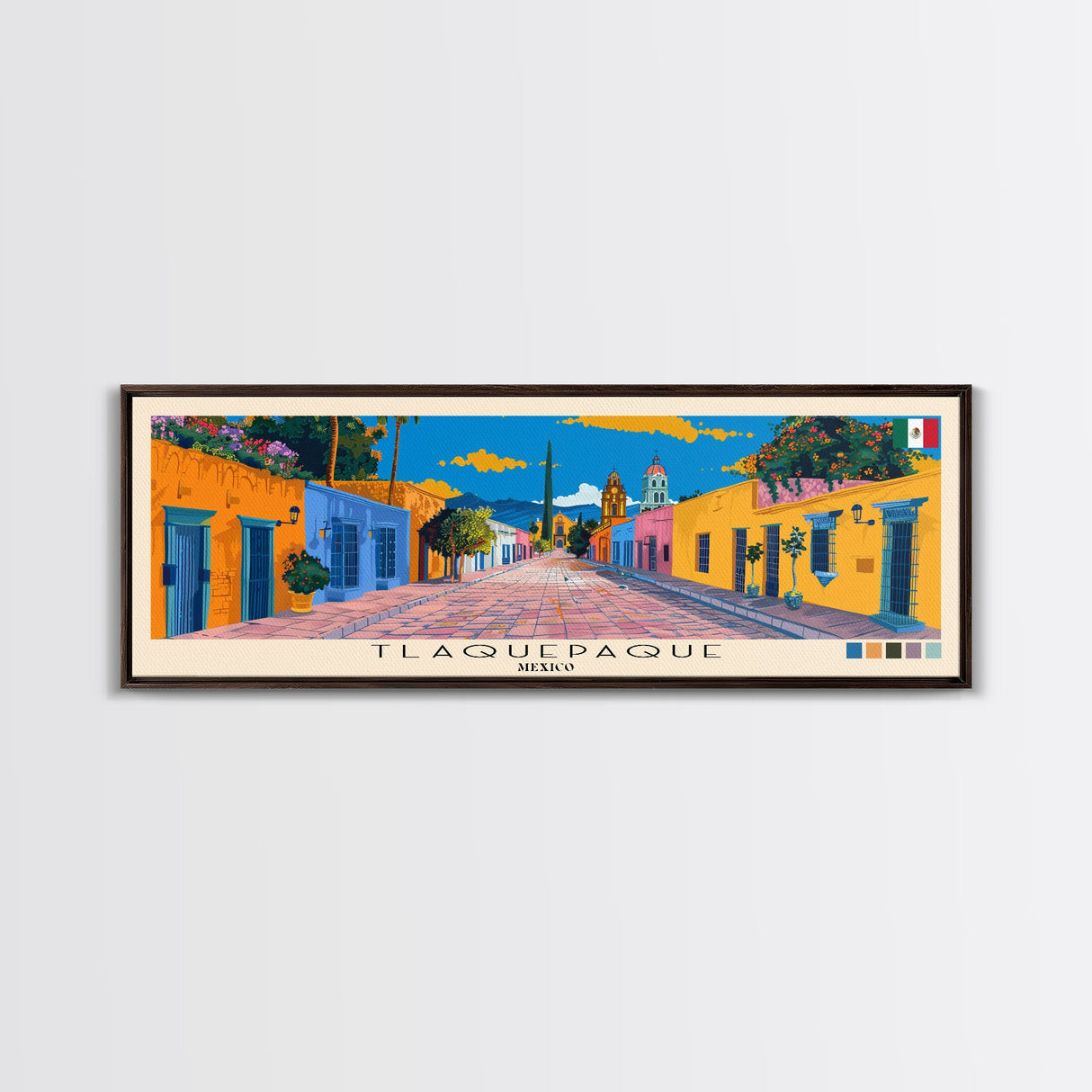 Tlaquepaque, Mexico Panoramic Canvas Print, Tlaquepaque, Mexico Painting, Mexico Art, Tlaquepaque Travel Poster, Travel Art, Living Room Painting