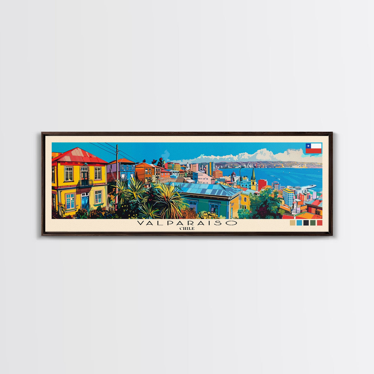 Valparaiso, Chile Panoramic Canvas Print, Valparaiso, Chile Painting, Chile Art, Valparaiso Travel Poster, Travel Art, Living Room Painting