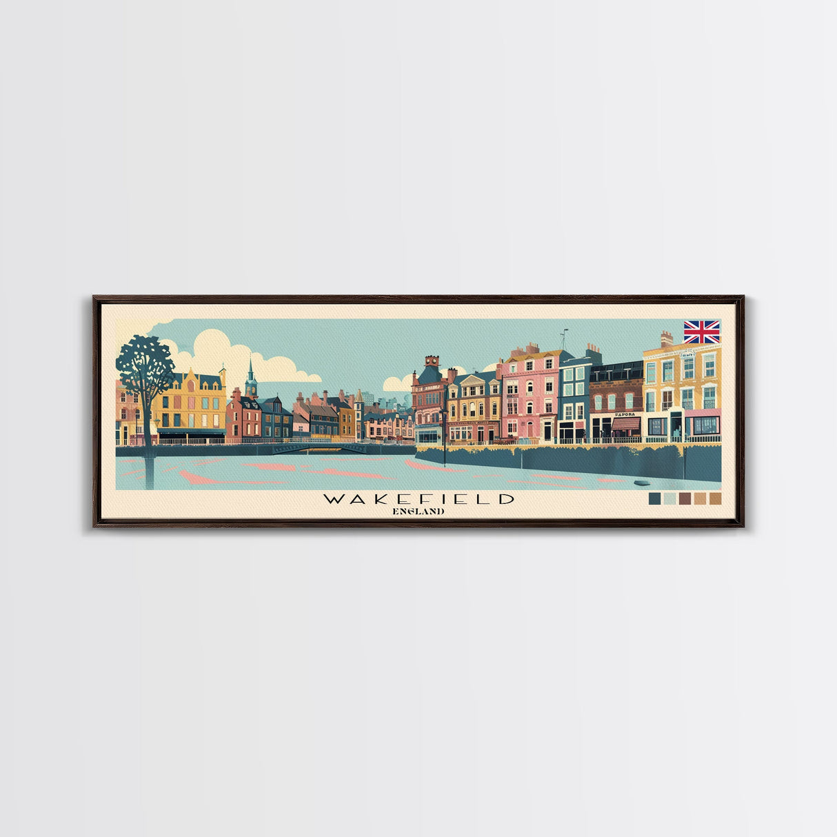 Wakefield, England Panoramic Canvas Print, Wakefield, England Painting, England Art, Wakefield Travel Poster, Travel Art, Vacation Gift