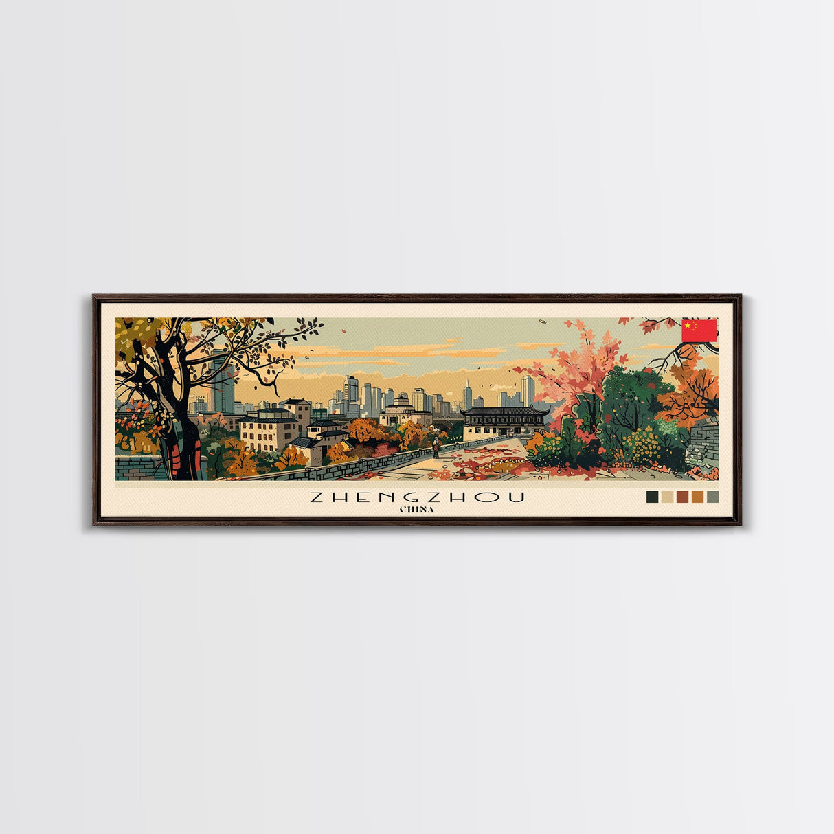 Zhengzhou, China Panoramic Canvas Print, Zhengzhou, China Painting, China Art, Zhengzhou Travel Poster, Travel Art, Guest Room Painting