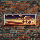 Space Cowboys, Psychedelic Scifi Art, Wall Decor, Ready To Hang Framed Canvas Print, Oversize Panoramic Mancave Art