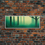 Emerald Green Forest Landscape, Panoramic Art, Framed Canvas, Framed Wall Art, Wall Art With Frame