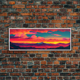 Panoramic Framed Canvas for Living Room, Bedroom - Synthwave Mountain Landscape Painting, Beautiful Landscape Art Print