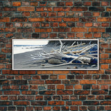 Driftwood, Panoramic Framed Canvas Print, Pacific Northwest / Washington State Driftwood Washed Up On The Shore, Extra Wide Format Art