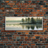 framed lake landscape art, panoramic, framed wall art,  living room wall decor, framed canvas, minimalist landscape, abstract landscape art