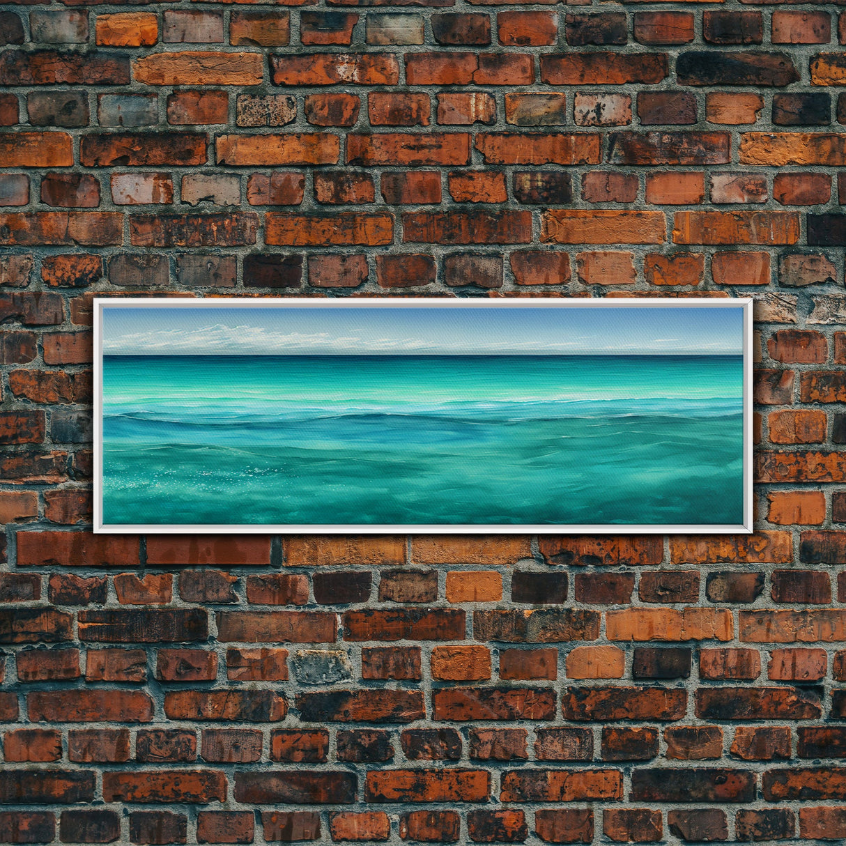 Panoramic Canvas Print of Blue Ocean Landscape Painting - Home and Office Decor, Sea Green, Seascapes, Pacific Ocean, Atlantic Ocean