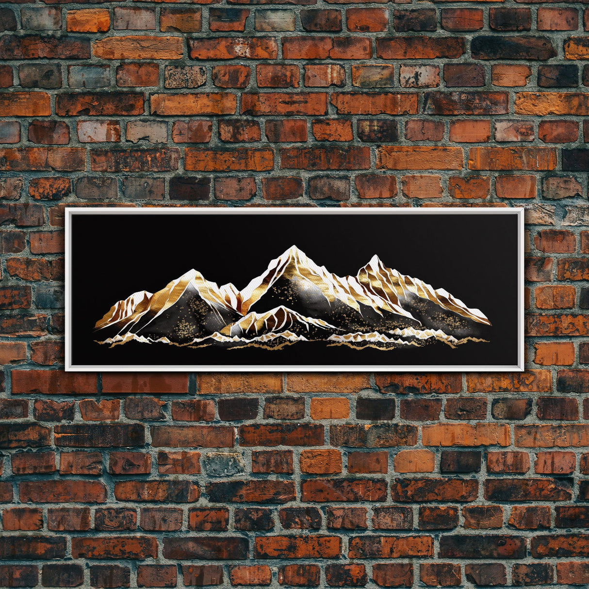 Black & Gold Mountain Landscape Painting, Framed Canvas Print, Panoramic Art, Extra Wide Art, Center Piece Decor, 24 x 72 Art, Huge Art