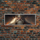 Panoramic Portrait of Odin, Norse Mythology Painting, Framed Wall Art, Man Cave Decor