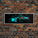 Teal Sports Car,  Abstract Urban Art, Cityscape Art, Dark Night Large Urban Art, City Skyline Wall Art, Panoramic, Wall Art, Canvas Print