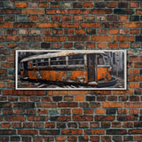 Old Abandoned Orange Streetcar Print, Graffiti Art, Urban Art Print, Street Art, Large Canvas Print, Panoramic, Wall Art, Canvas Print